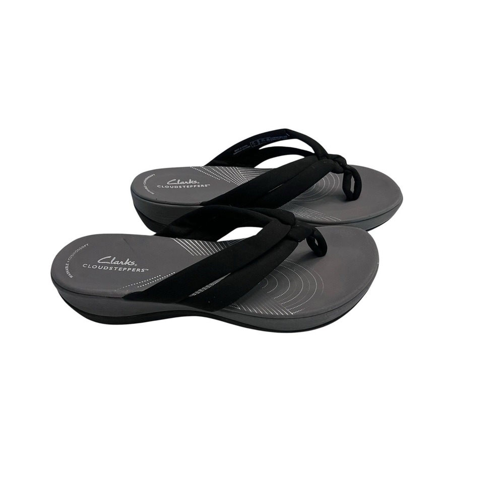 CLARK'S Sz 10 Flip Flops Arla Kaylie Cloudsteppers Black Women's Thongs Sandals